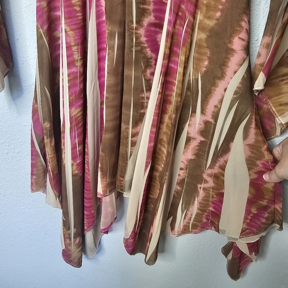 Vtg Rave Top Womens Medium Flowy Asymmetrical Fairy Y2K Babydoll Shirt Pink Tan - Picture 6 of 11